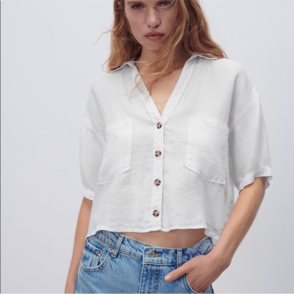 Zara cropped linen shirt